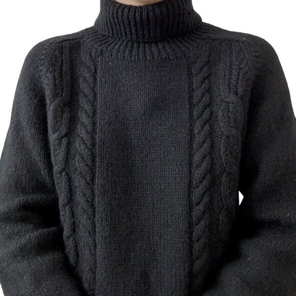 Vintage J Crew Womens 100% Wool Black Cable Knit Chunky Turtleneck Sweater Sz M - Picture 4 of 6